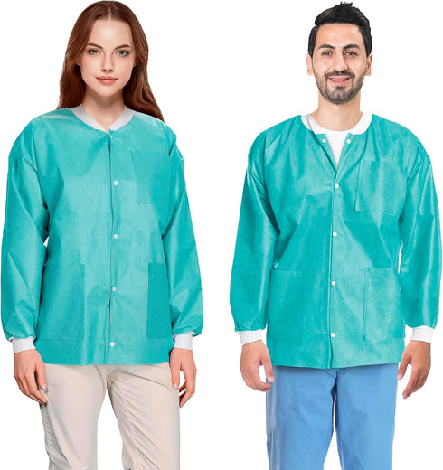 AMZ Medical Supply Disposable Lab Jackets, 45 GSM SMS, Snap Front Coat