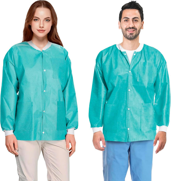 AMZ Medical Supply Disposable Lab Jackets, 45 GSM SMS, Snap Front Coat