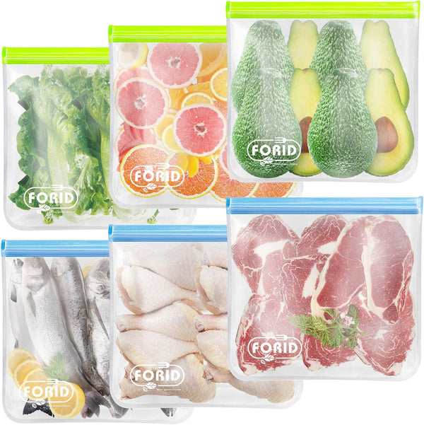 FORID Reusable Gallon Freezer Bags, 6 Pack Leakproof Extra Thick 1 Gallon Bags for Food & Meal Prep Storage