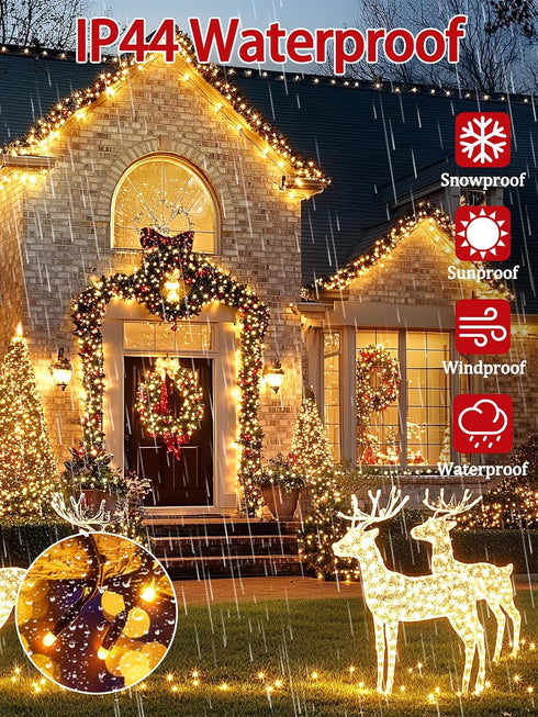 2-Pack 66FT 200 13 LED Christmas Lights, Modes Extendable Christmas Tree Lights with Timer & Memory, Waterproof Twinkle