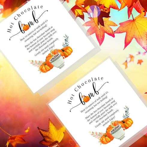 Crafters Cup 50 Pack 2.5 2.5 inches Hot Cocoa Bomb Instruction Cards | | x Square Card | Hot Cocoa Bomb Supplies | Fall