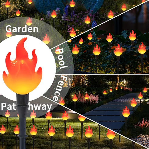 ALENEY 6.2Ft 10 Christmas Light Solar Lights Outdoor, Cute Flame Light String with Stake, Waterproof LED Garden Decor