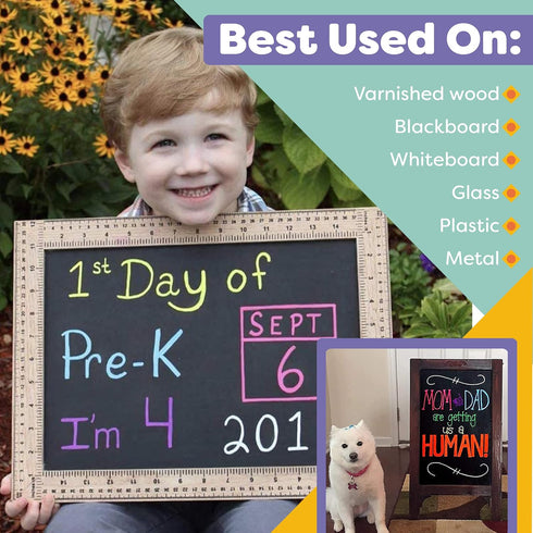 Chalkboard Markers Set of 8 - Washable, Erasable Chalk Ink Dry Erase Pens for School & Glass