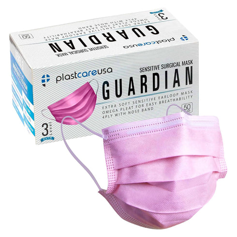 PlastCare USA 50 4-Ply Disposable ASTM Level 3 Pink Face Masks Guardian