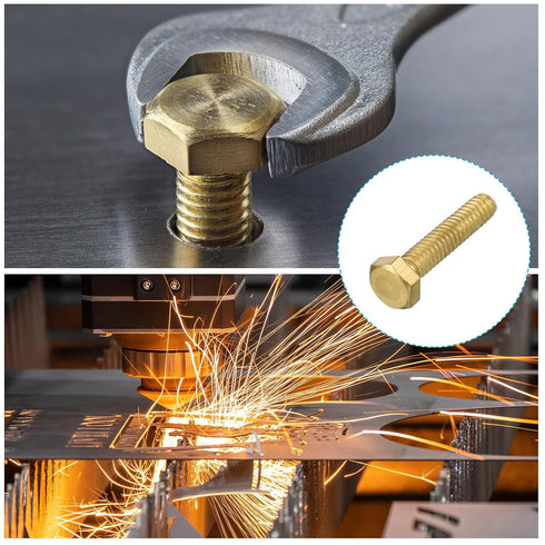 Hex Head Screw Bolt (1/4-20x1-1/4") 5Pcs - Brass Fully Threaded Solid Hex Bolts Machine Screws for Machinery Repair