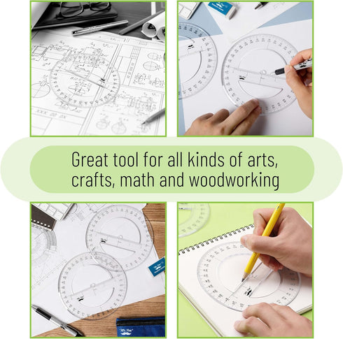 Mr. Pen 360 6 Inch, 2 Pack, - Degree Protractor, Clear Full-Circle Protractors for Precise Angle Measurement, Ideal