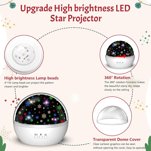 Christmas Projector Night Light Indoor, Snowflake NightLight for Room Decor, Kids Star Projector Night Light