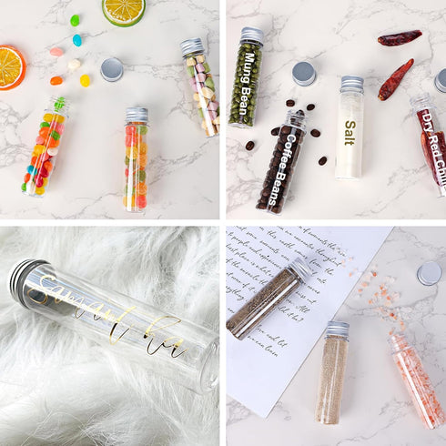 DEPEPE 30pcs 50ml Clear Flat Plastic Test Tubes - with Screw Caps for Candy and Beads Storage