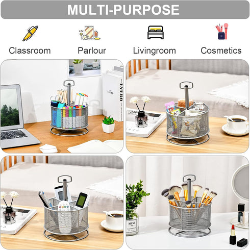 Marbrasse Mesh Desk Organizer, 360-Degree Rotating Multi-Functional Pen Holder, 4 Compartments