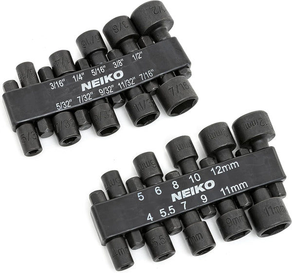 NEIKO 10068A 20 Piece Nut Driver Set for Impact Drill, 1/4 Hex Small Nut Driver Bits