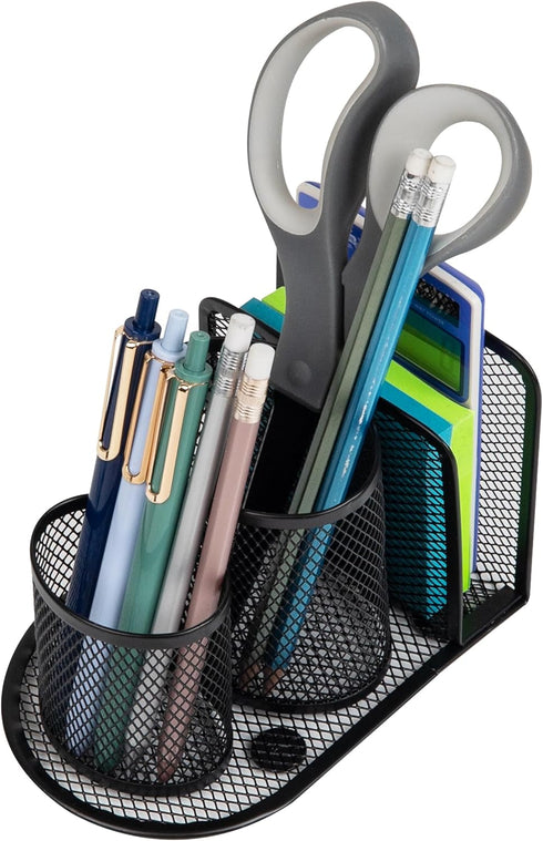 Desktop Organizer, Pen Cup, Mail Sorter, Accessory Storage for Workspace, Office, Metal Mesh, Black
