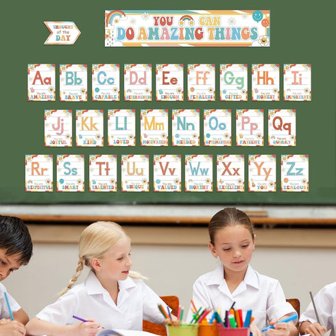 gisgfim Groovy Alphabet Affirmations Bulletin Board Positive Motivational Cutouts for Classroom Home Decor