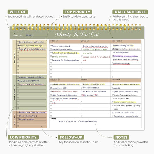 Weekly To Do List Notepad with 52 Undated Sheets(8.5"×11")- Undated Weekly Planner Notepad for Office Desk Accessories and Supplies - Forest Shades by ZOTIA