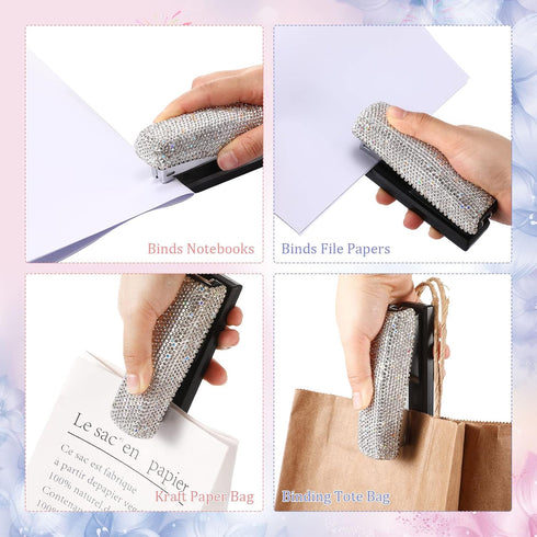 Bling Crystal Stapler - Sparkly Diamond Stapler for Desk, Handmade Clay Rhinestone Cute Office Stationery