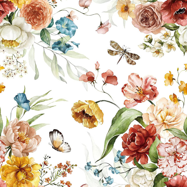 VaryPaper Vintage Floral Wallpaper, Self Adhesive Removable Vinyl, Petunia Butterfly Peony, 17.7"x78.7" Decorative
