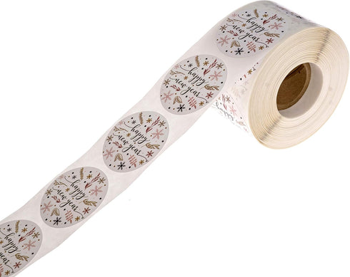 Floral Happy New Year Stickers, 500 New Year's Eve Labels, 1.5" Holiday Card Envelope Seals, Made in The USA