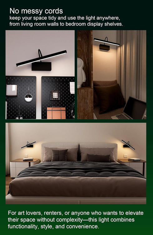 16 inch Dimming Picture Lights for Wall Battery Operated, Art Lighting for Paintings, Wireless Rechargeable Gallery