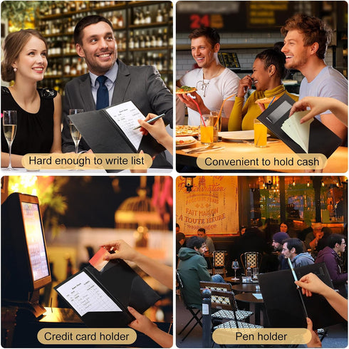 CHENGU 20 Packs 11 4.7 0.08 Inch Restaurant Check Presenters Guest Check Card Holder Black with Gold Thank You Imprint