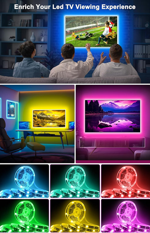 Daymeet RGB LED TV Lights, 16.4ft Backlight Strip for 65-85 inch TV, Music Sync USB Bluetooth APP Remote Control