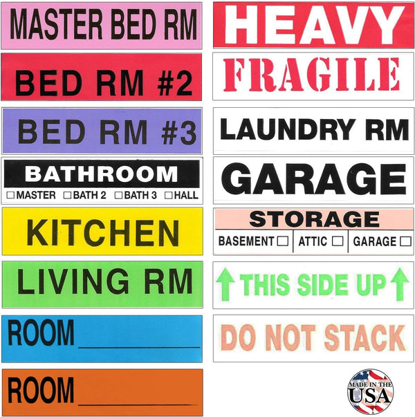 Tag-A-Room Moving Labels, Color Coded (800 Count), 3-4 Bedroom Home Pack, Moving Supplies
