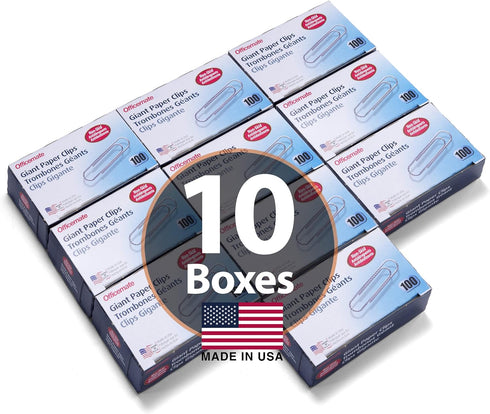 Officemate Giant Non-Skid Paper Clip, 1,000 Clips, 10 Boxes of 100 Each