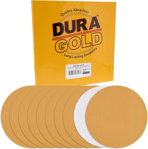Dura-Gold Premium 9" Drywall Sanding Discs - 120 Grit, Box of 10, High-Performance Aluminum Oxide Abrasive