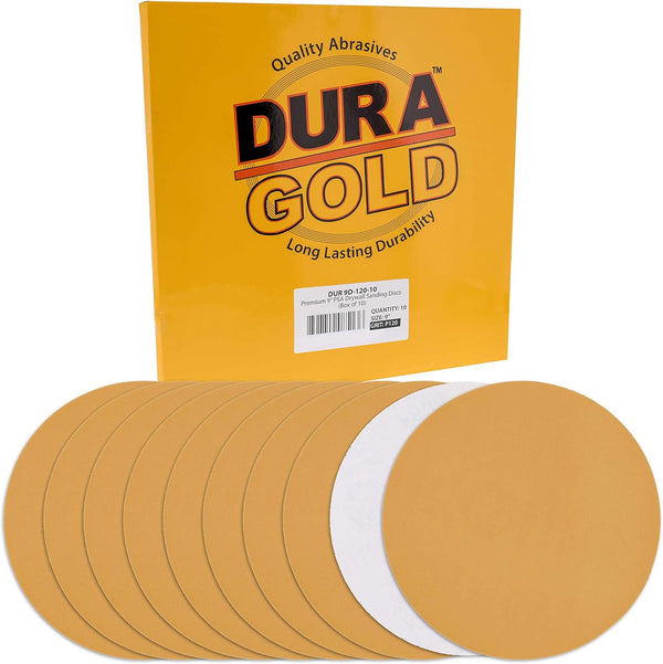 Dura-Gold Premium 9" Drywall Sanding Discs - 120 Grit, Box of 10, High-Performance Aluminum Oxide Abrasive