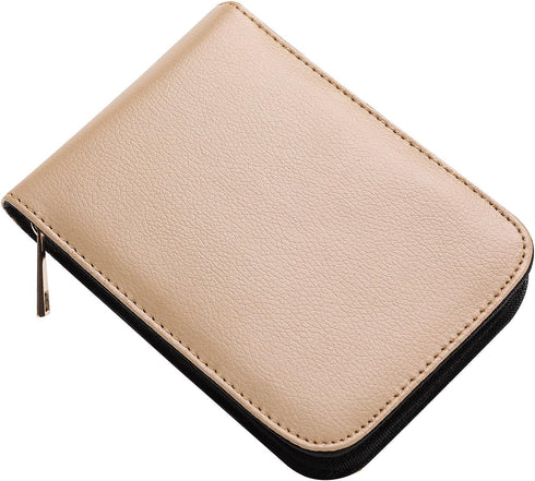 Fountain Roller Ball Pen Case Holder - PU Leather Bag for 12 Pens, Beige