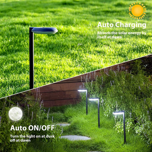 6 (Black-4 Pack) kinna Outdoor Solar Path Lights Waterproof Landscape Pathway Light with White LEDs Garden Lighting