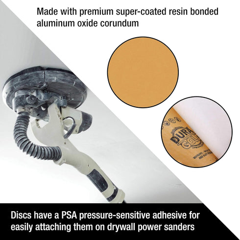 Dura-Gold Premium 9" Drywall Sanding Discs - 120 Grit, Box of 10, High-Performance Aluminum Oxide Abrasive
