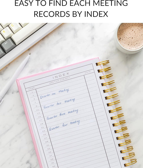 Lamare A5 Meeting Notebook for Work Organization, 220 Pages, Note Taking Planner for 100+ Meetings, 8.5x6”