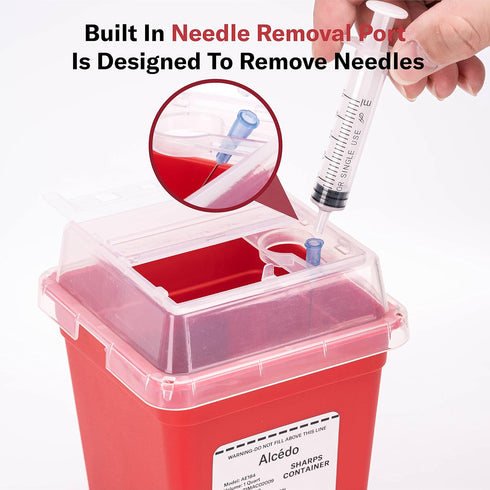 Alcedo Sharps Container 3-Pack for Home Use, 1 Quart Plus Biohazard Needle and Syringe Disposal, Portable for Travel