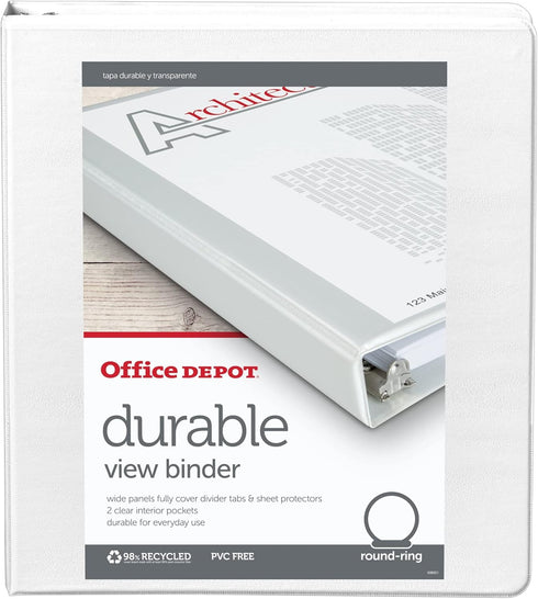Office Depot Nonstick Round-Ring View Binder (OD02960) - 1in. Rings, 100% Recycled, White