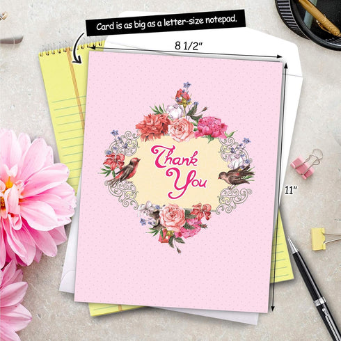 The Best Card Company Beautiful Thank You Card (8.5 x 11 Inch), Floral Gratitude Stationery with Envelope