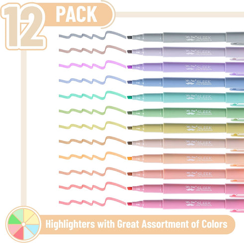 Mr. Pen 12 Pack Highlighters, Chisel Tip, Pastel Colors, No Bleed Highlighter Set