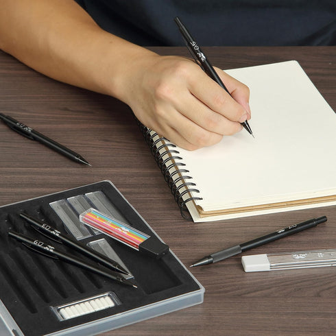 Mr. Pen Metal Mechanical Pencil Set with Lead and Eraser Refills, 5 Sizes, Black, Drawing Mechanical Pencils