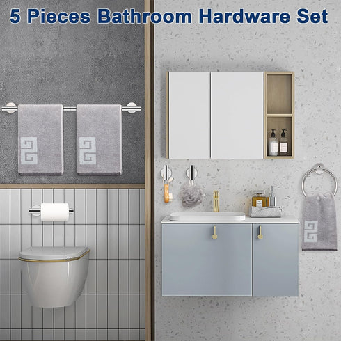 5 Set SUS304 24" NearMoon Pieces Bathroom Hardware Thicken Stainless Steel-Towel Rack Kit Include Towel Rod + Bath