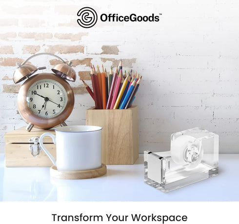 OfficeGoods Modern Acrylic Tape Dispenser - Non-Slip Rubber Holder, Perfect for Home, School or Office Desk, Holds Tape