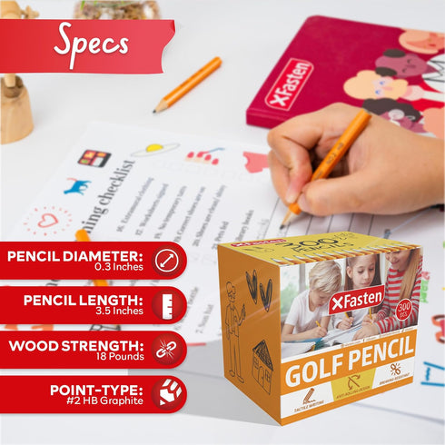 XFasten Golf Pencil without Erasers, Bulk 300-Pack #2 HB Presharpened Mini Pencils for Kids Games