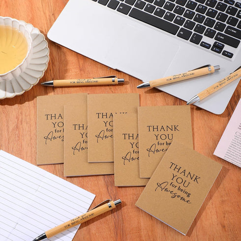 Employee Appreciation Gifts Set, Inspirational Retractable Bamboo Pens and Pocket Kraft Thank You Notebooks (72 Pcs)
