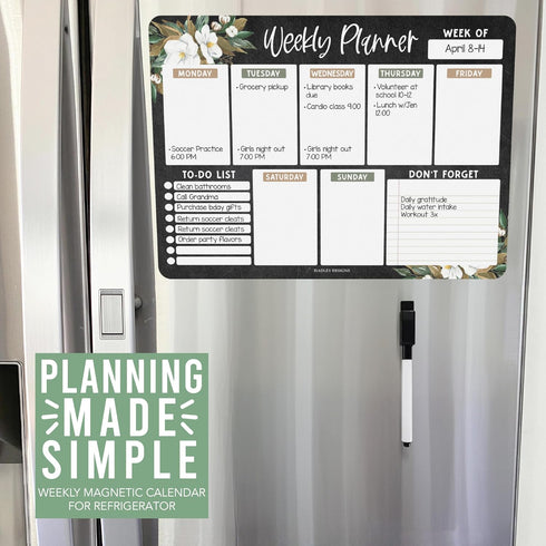 Floral Magnetic Weekly Calendar for Fridge, Dry Erase Board, Magnetic Planner, Schedule Board for Fridge