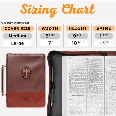 Christian Art Gifts Men's Classic Bible Cover – Cross John 3:16, Brown Faux Leather, Large