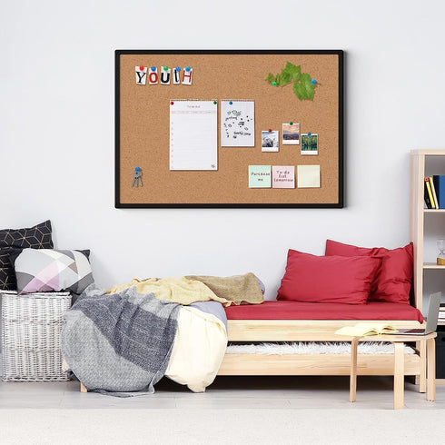 Board2by Cork Board Bulletin Board 24 x 36, Black Aluminium Framed, Large Wall Mounted Notice Pin Board