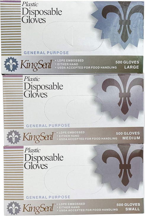 KingSeal Light Duty Poly Disposable Gloves, Powder-Free, Latex-Free, Size Small, 1 Box of 500