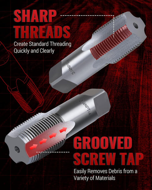 6-Piece Set, 1", 3/4", 1/2", 3/8", 1/4", 1/8" Set, 52100 Set Reywoo NPT Pipe Tap NPT Tap Precision High-Carbon Chrome