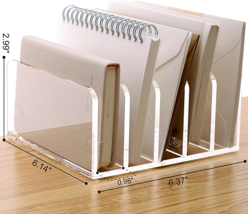 SANRUI Acrylic Desk File Organizer Holder, 5 Upright Clear Desktop Mails Sorter Document Magazine Storage Organization Letter Folder Racks for Home, Office & Classroom by SANRUI