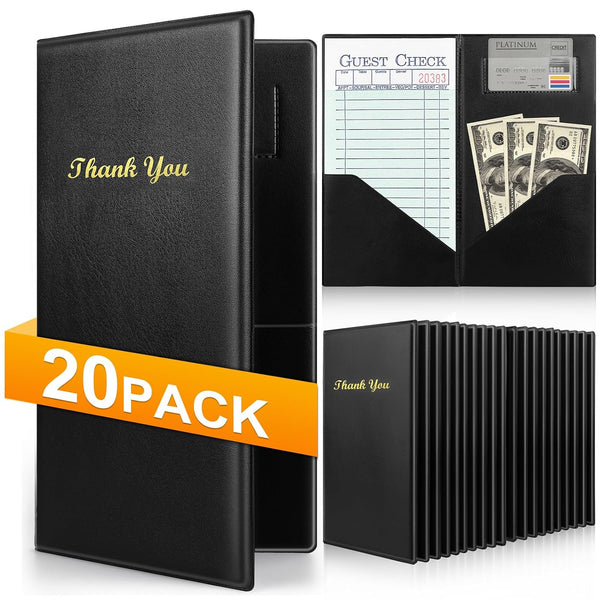 20 Pcs Server Books, Check Presenters for Restaurants, PVC Server Books for