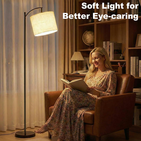 (9W mukuxin Floor Lamp, LED Floor Lamp with Foot Switch & Adjustable Linen Lampshade, Tall Modern ARC Standing Lamps
