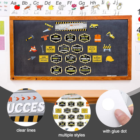 PerKoop 76 Pcs Construction Bulletin Board Set, Classroom Decor Tools for Success with Positive Saying Accents