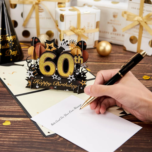 HOMANGA 60th Birthday Pop Up Card, 3D Greeting Card with Note and Envelope, Gifts for Husband, Wife, Men, Women